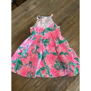 Girls‎ Lilly Pulitzer Pink Floral Dress Eyelet Halter Neckline Party
